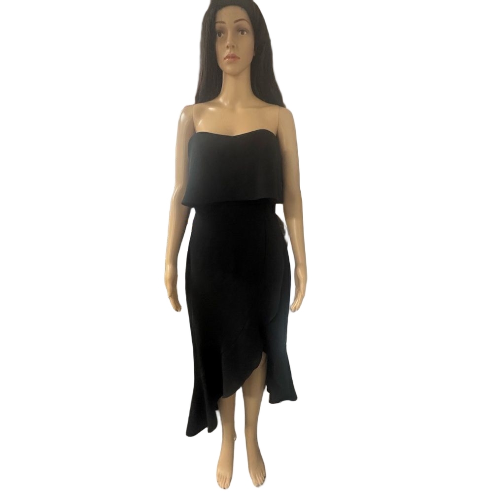 Xscape Black Strapless Asymmetrical Sheath Dress